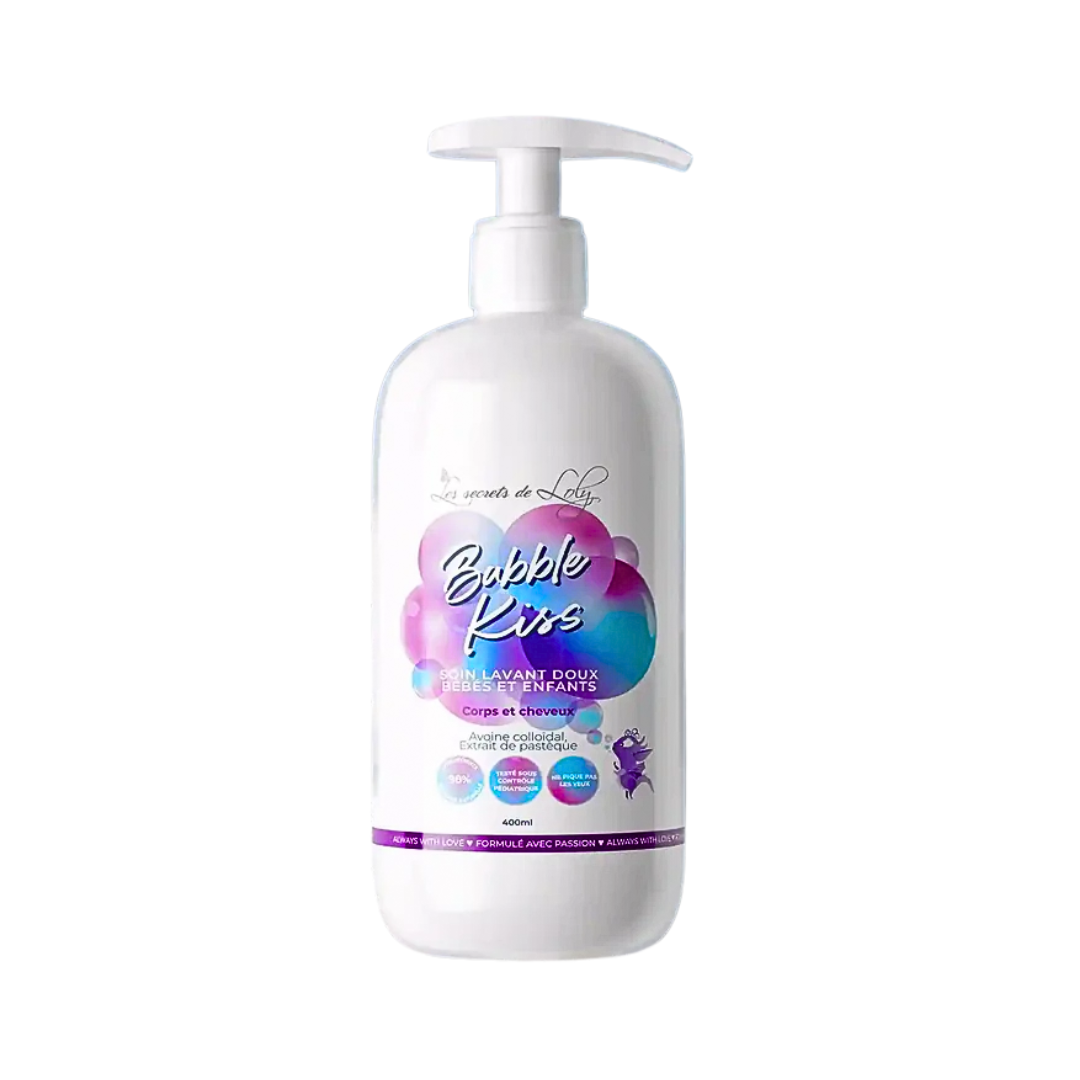 Bubble Kiss 2 في 1 للأطفال من Les Secrets De Loly، سائل استحمام للجسم والشعر 400 مل