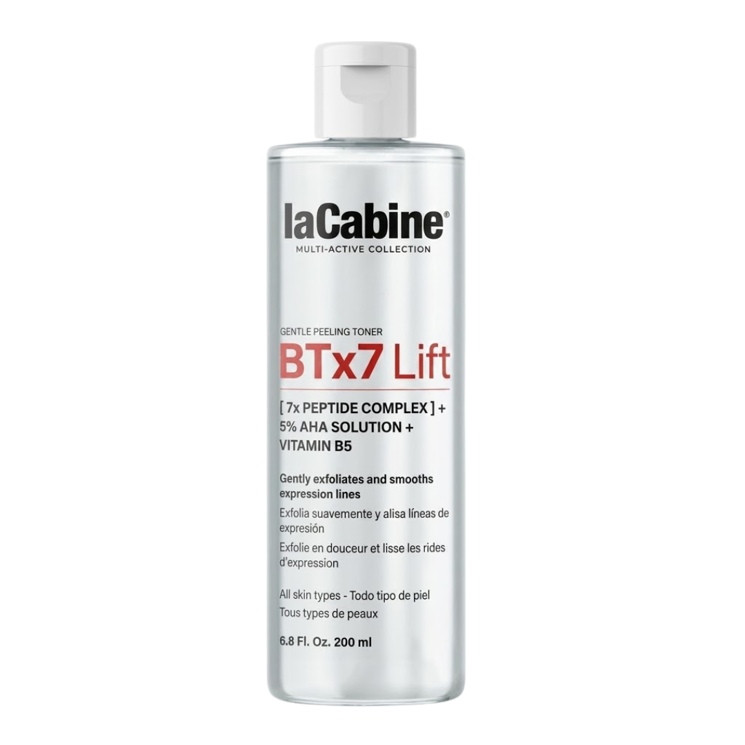 La Cabine BTx7 Lift tonique peeling doux 5 % AHA et peptides 200 ml, flacon transparent