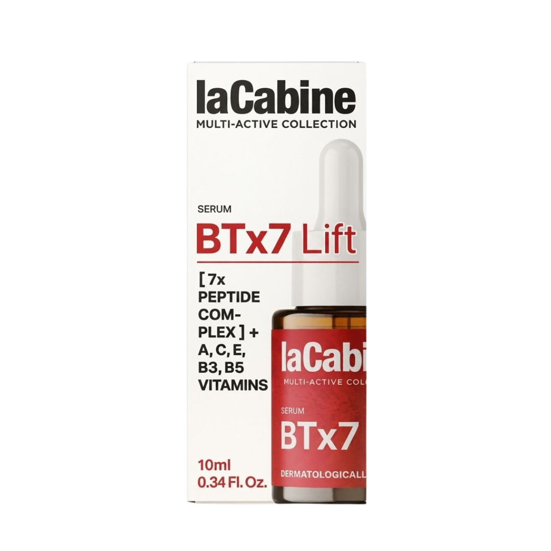 La Cabine BTx7 Lift sérum anti-rides 7 peptides 10 ml, flacon pipette rouge et sa boîte