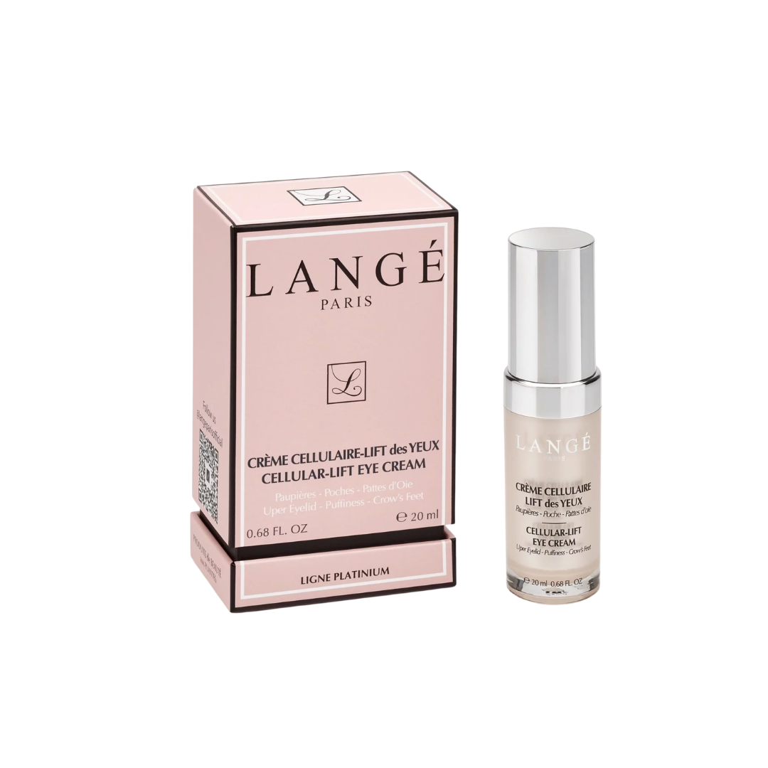 Langé Crème Cellulaire-Lift des Yeux 20 ml, flacon pompe argenté et étui rose Ligne Platinium