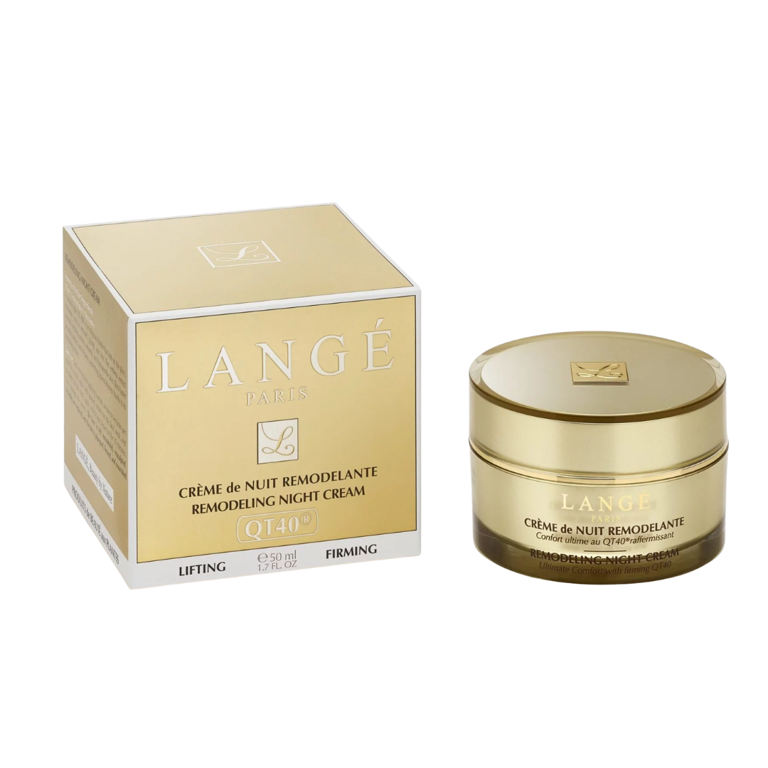 Langé Crème de Nuit Remodelante 50 ml, pot doré et étui or, crème de nuit raffermissante au QT40
