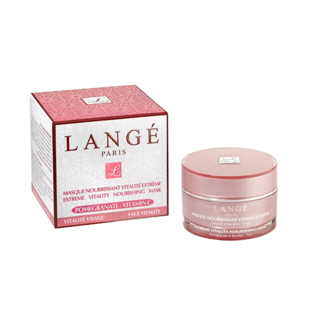 Langé Masque Nourrissant Vitalité Extrême 50 ml, pot rose et étui grenade vitamine C