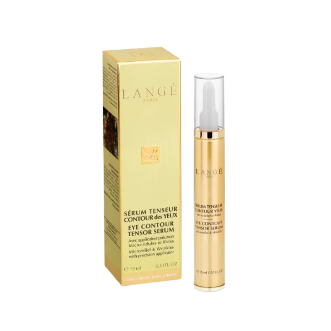 Langé Sérum Tenseur Contour des Yeux 15 ml, tube doré à applicateur précision et étui or