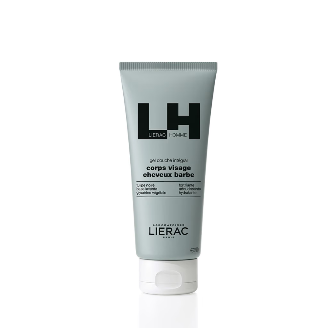 Lierac Homme Gel Douche Intégral 200 ml, tube gris, gel lavant corps visage cheveux barbe