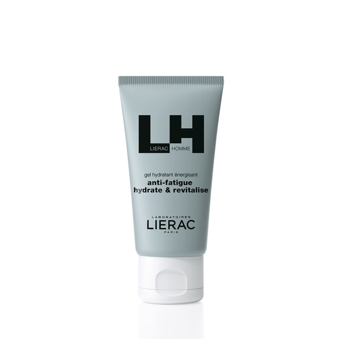 Lierac Homme Gel Hydratant Énergisant 50 ml, tube gris, soin visage homme anti-fatigue
