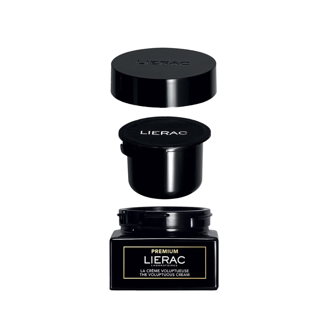 Lierac Premium La Crème Voluptueuse Recharge 50 ml, couvercle, godet recharge et pot noir