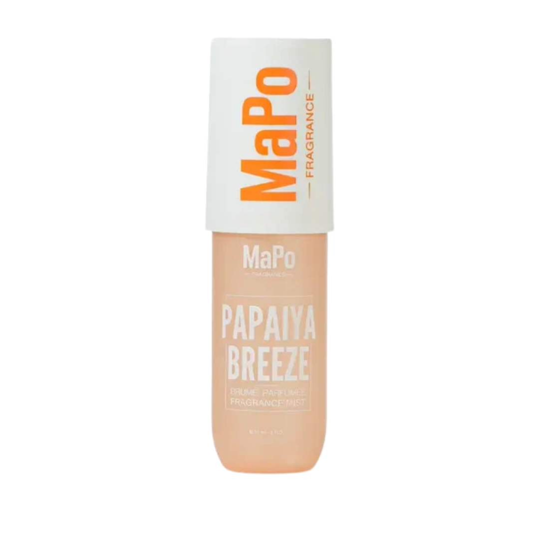 MAPO Brume Parfumée Papaiya Breeze 90 ml, flacon orange pêche au capuchon blanc