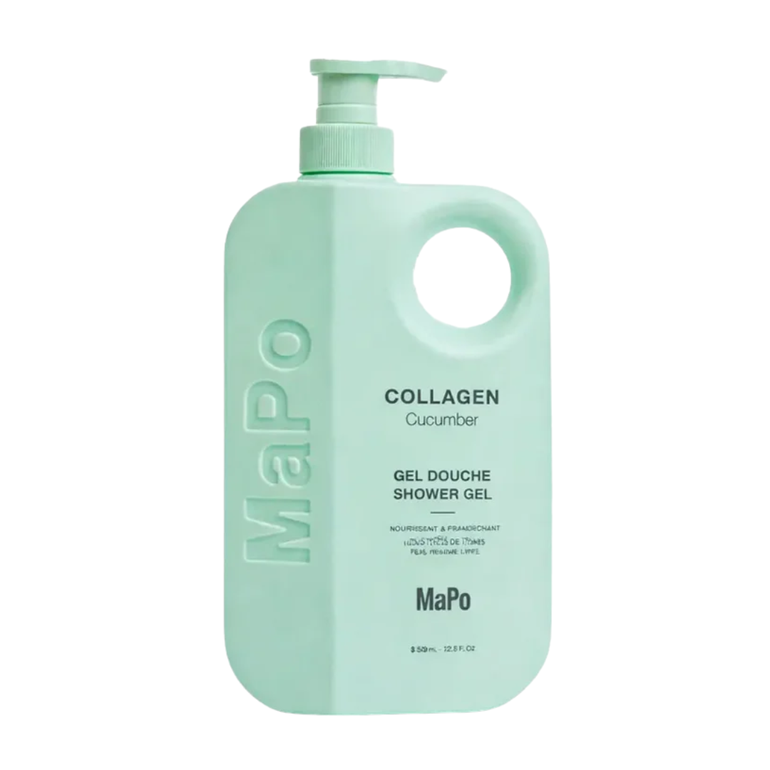 MAPO Gel Douche Collagen Cucumber, flacon pompe vert d'eau à anse (photo indicative)