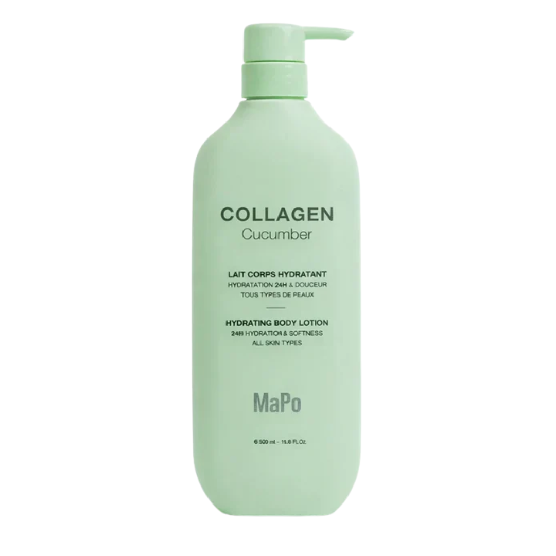 MAPO Lait Corps Hydratant Collagen Cucumber 500 ml, flacon pompe vert d'eau