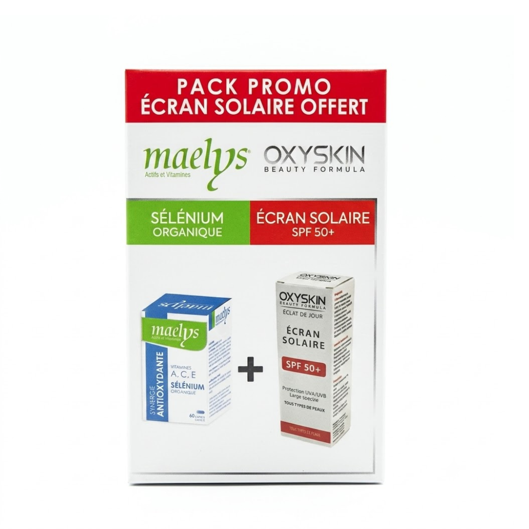 Maelys Selenium 60 Gelules + Oxyskin Ecran Solaire Spf50+50m