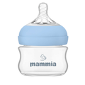 Mammia Biberon Natural Feeling 90 ml, petit biberon transparent à bague bleue et tétine