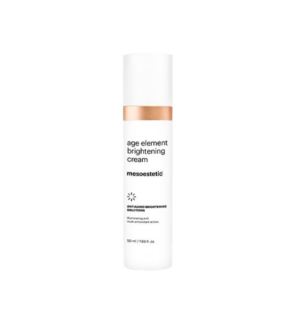 Mesoestetic Age Element Brightening Cream 50 ml, flacon airless blanc à bague cuivrée, crème éclat anti-âge