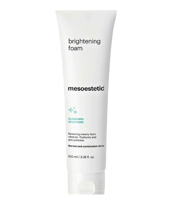 Mesoestetic Brightening Foam 100 ml, tube blanc, gel-crème nettoyant moussant aux AHA