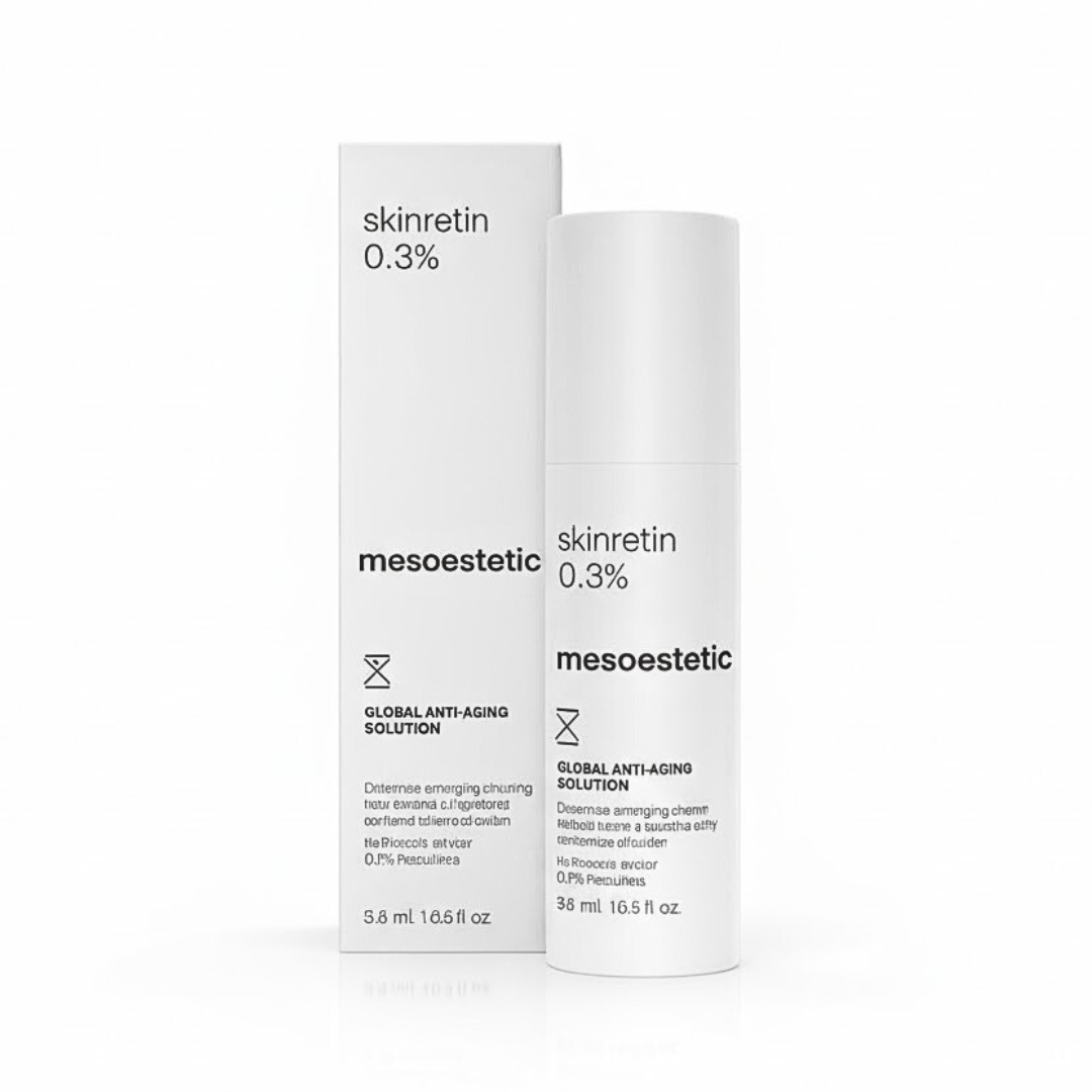 Mesoestetic Skinretin 0,3 % 50 ml, boîte et flacon blancs, crème de nuit au rétinol