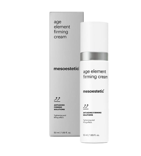 Mesoestetic Age Element Firming Cream 50 ml, boîte grise et flacon airless, crème visage raffermissante