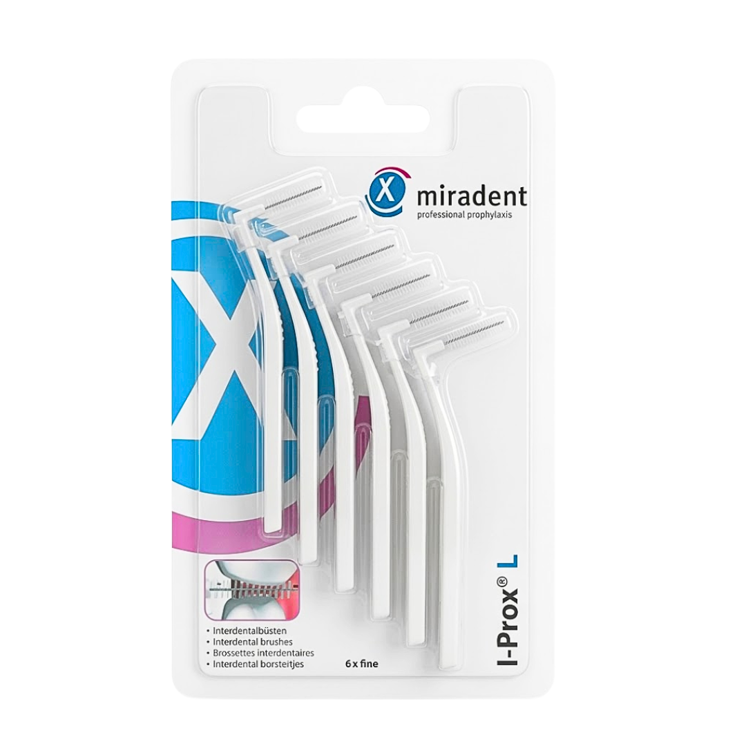 Miradent I-Prox L blanc, blister de 6 brossettes interdentaires fines à manche coudé