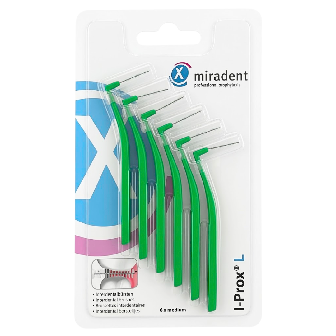Miradent I-Prox L vert, blister de 6 brossettes interdentaires medium à manche coudé