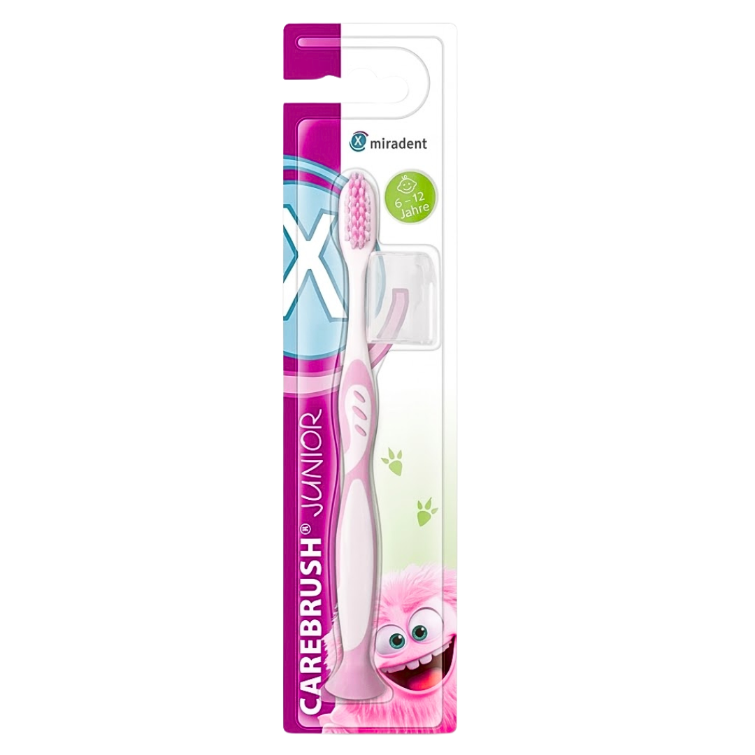 Miradent Carebrush Juniors فرشاة أسنان للأطفال، لون وردي