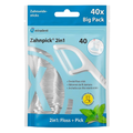 Miradent Zahnpick 2 en 1, sachet bleu de 40 bâtonnets porte-fil dentaire à la menthe