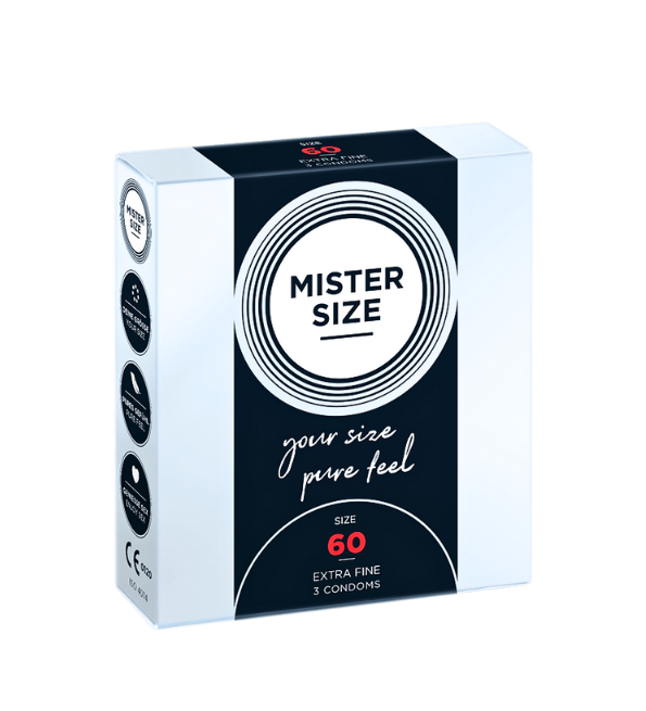 واقي ذكري Mister Size فائق الرقة ومزلّق، عرض 60 ملم × 3