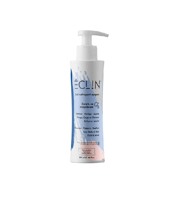 Eclin gel nettoyant surgras 200 ml, flacon pompe, visage corps et cheveux, peaux sensibles