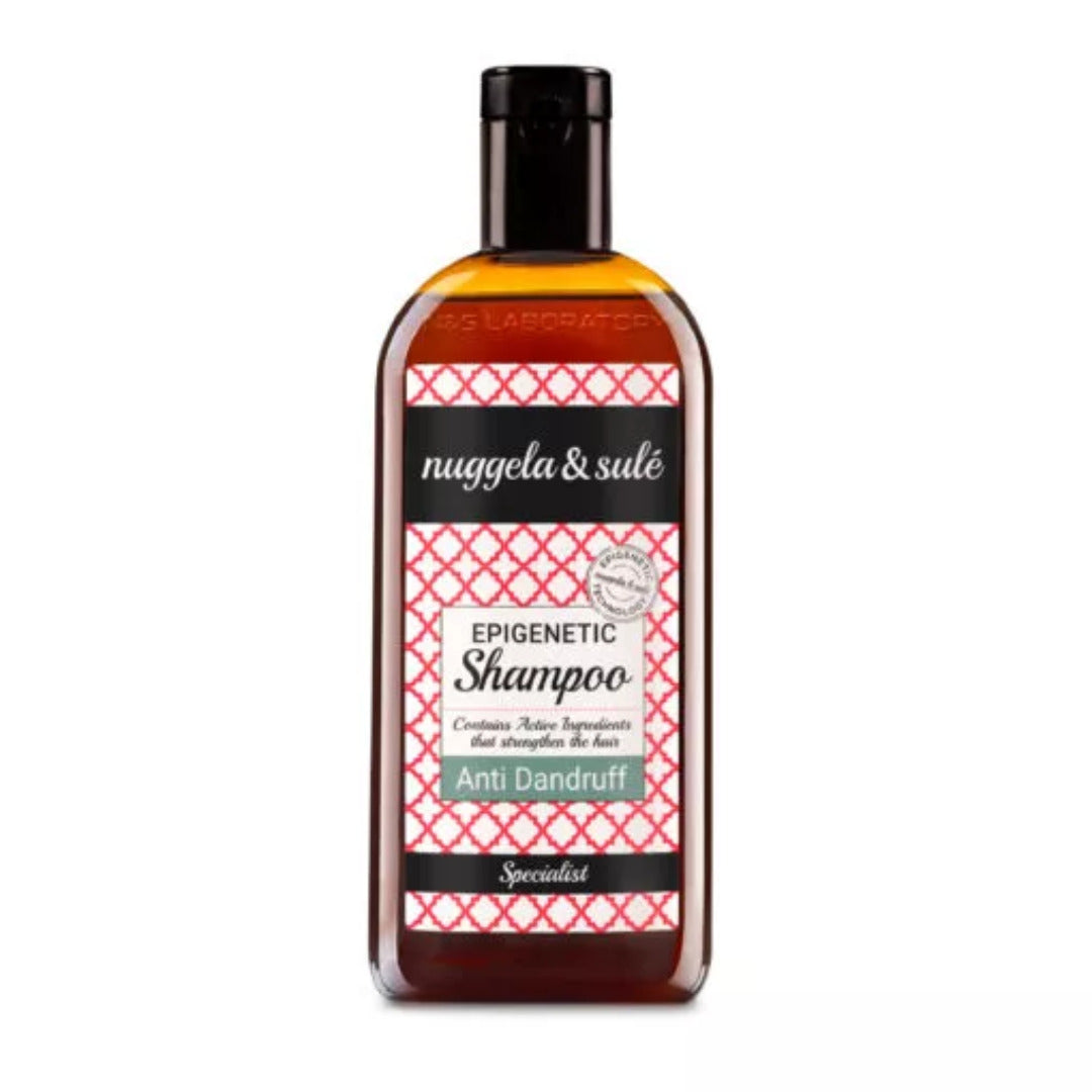 Nuggela & Sulé Shampooing Épigénétique Antipelliculaire 250 ml, flacon ambré étiquette rose, Anti Dandruff
