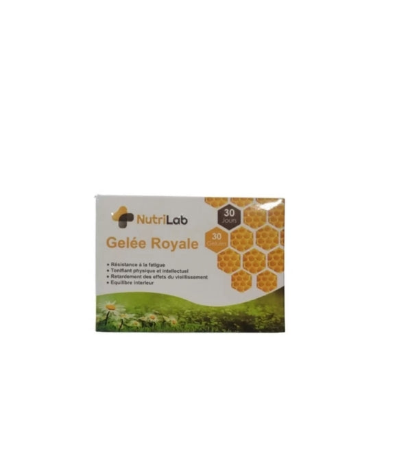 Nutrilab Gelée Royale, étui jaune et vert de 30 gélules, cure de 30 jours