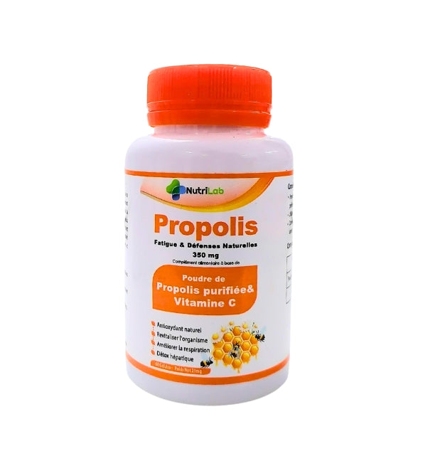 Nutrilab Propolis 350 mg et vitamine C, pot blanc à couvercle orange de 60 gélules
