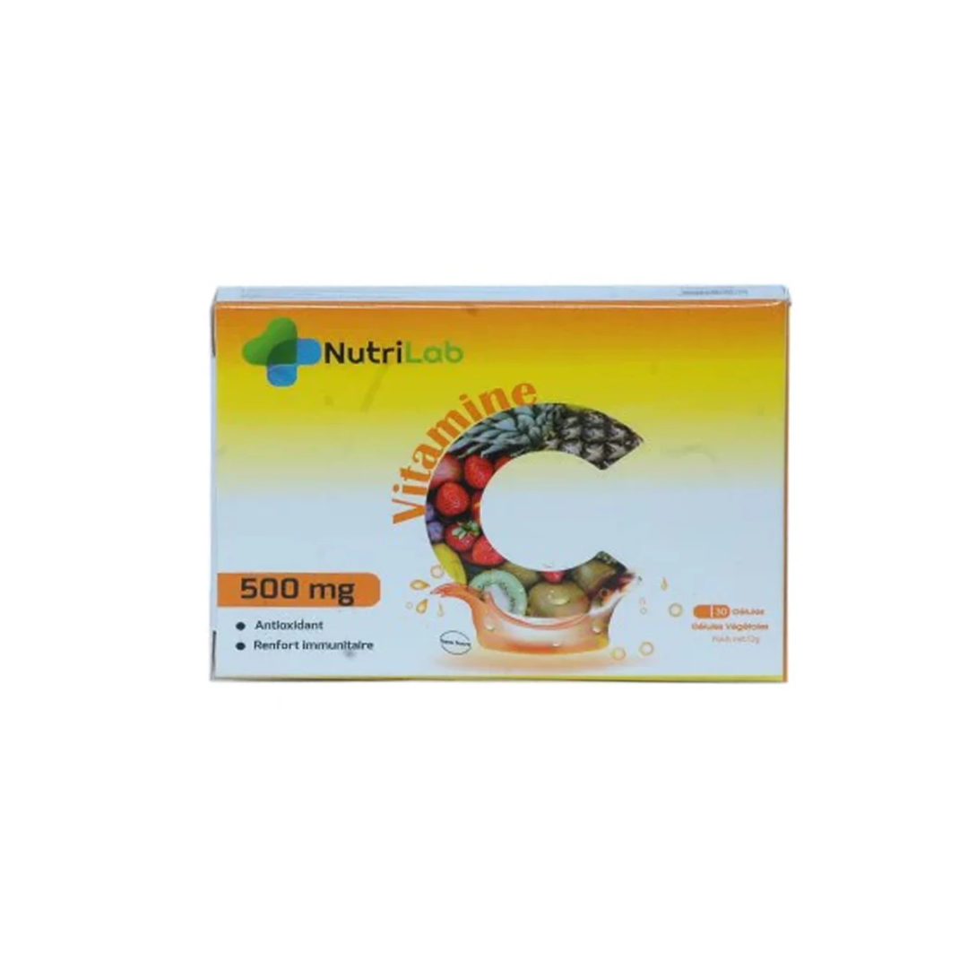 Nutrilab Acérola vitamine C 500 mg, étui jaune de 30 gélules, antioxydant et renfort immunitaire