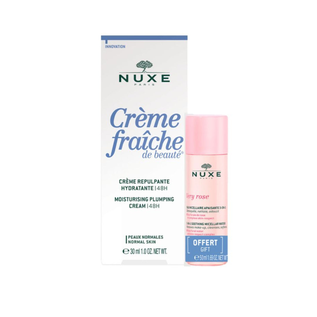 Nuxe Crème Fraîche Riche + Very Rose مجموعة ترطيب الوجه وإزالة المكياج بلطف