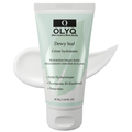 OLYQ Dewy Leaf crème hydratante 50 ml, tube vert d'eau avec texture crème