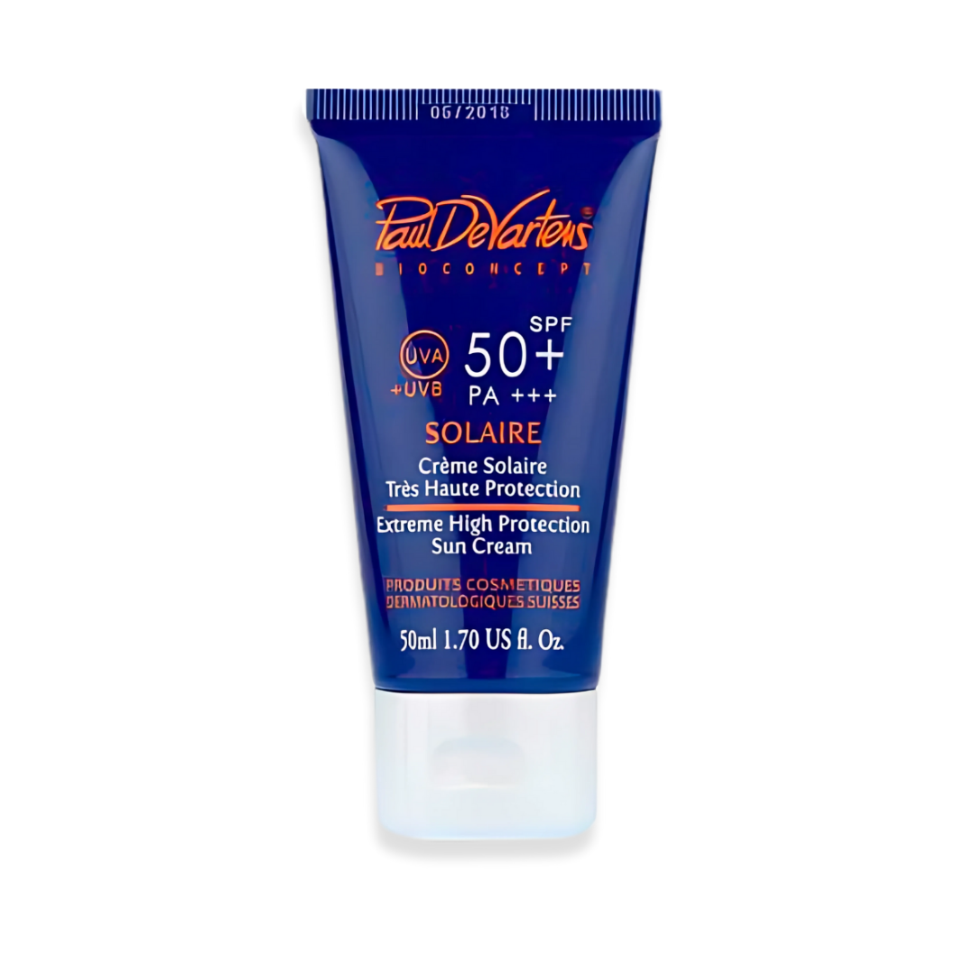 Paul de Vartens Crème Solaire Invisible SPF50+ 50 ml, tube bleu marine, écran solaire visage
