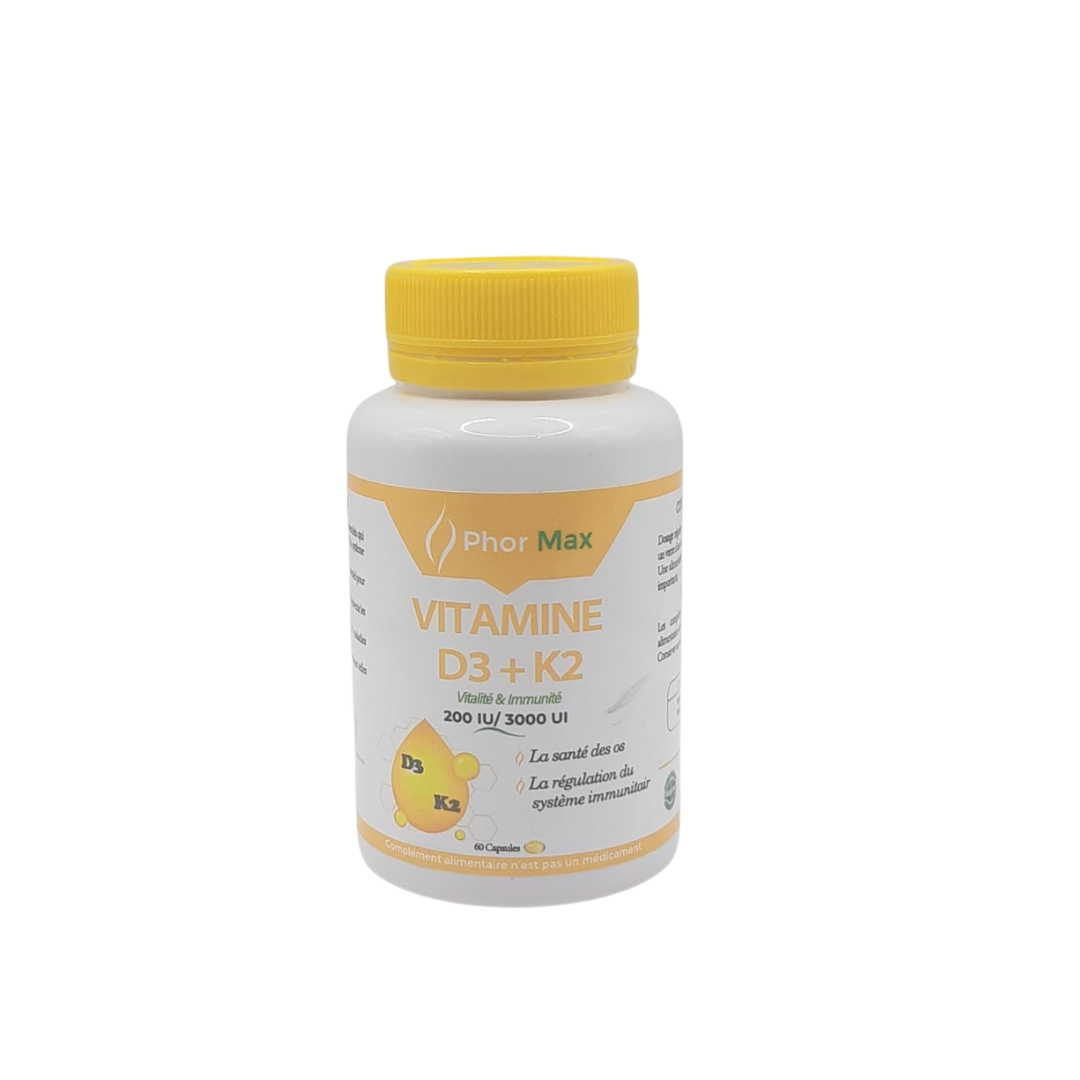 PHORMAX Vitamine D3+K2 Santé Osseuse 60 Capsules