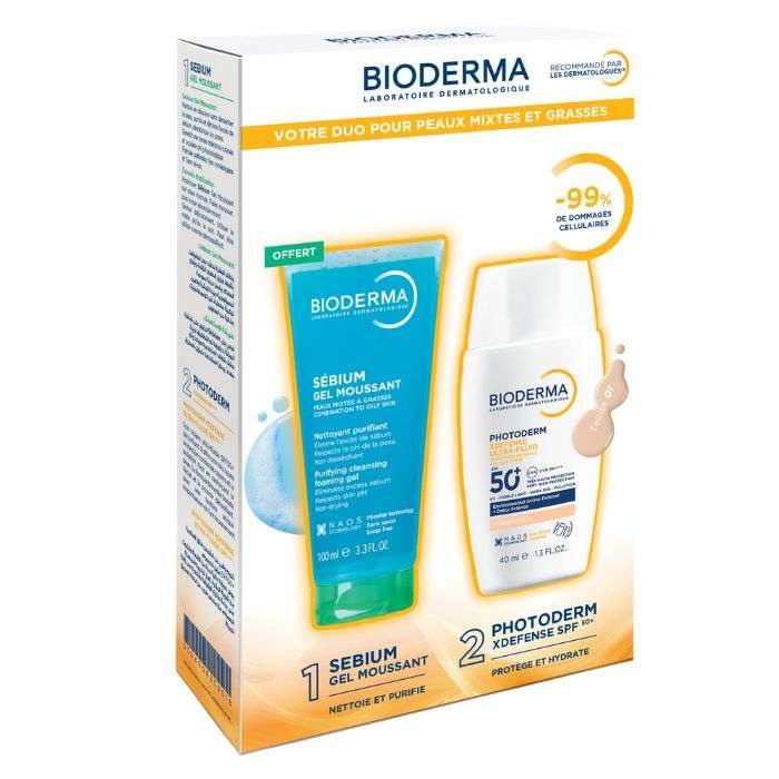 Bioderma Photoderm Duo Pack SPF100+ & Sébium Gel — protection solaire et nettoyant peau grasse Maroc