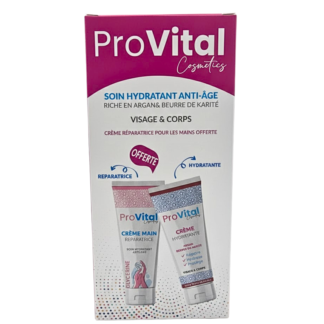 Pro Vital Coffret Crème Hydratante Visage + Crème Mains Réparatrice 2x100ml
