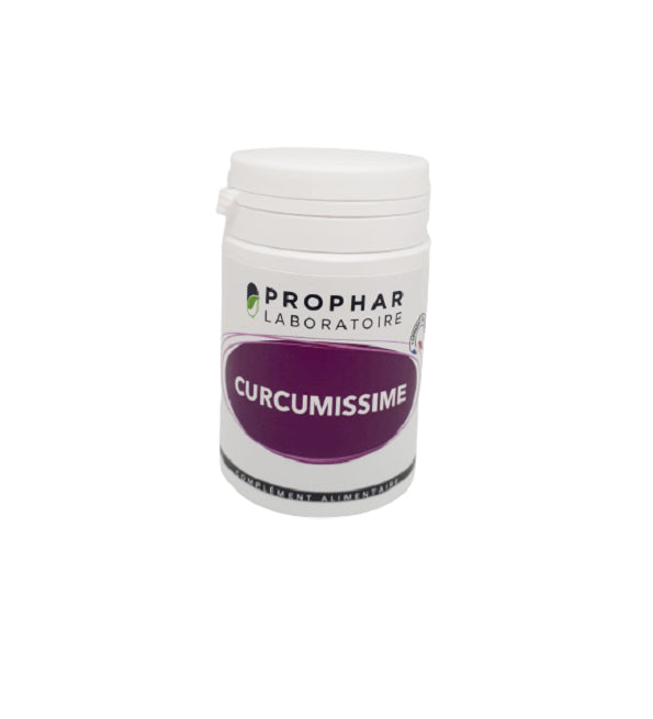 Prophar Curcumissime au curcuma, pilulier blanc de 30 gélules, étiquette violette