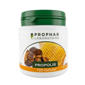 Prophar Propolis, pilulier blanc de 100 gélules à couvercle vert, rayon de miel sur l'étiquette