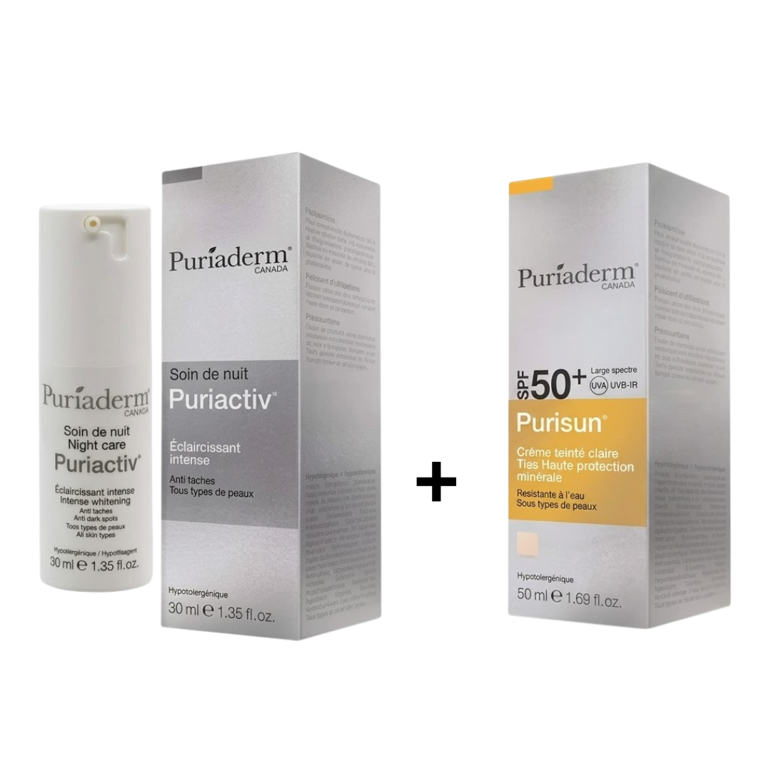 Puriaderm Puriactiv Soin Nuit + Ecran Teinte Claire Spf50+ P