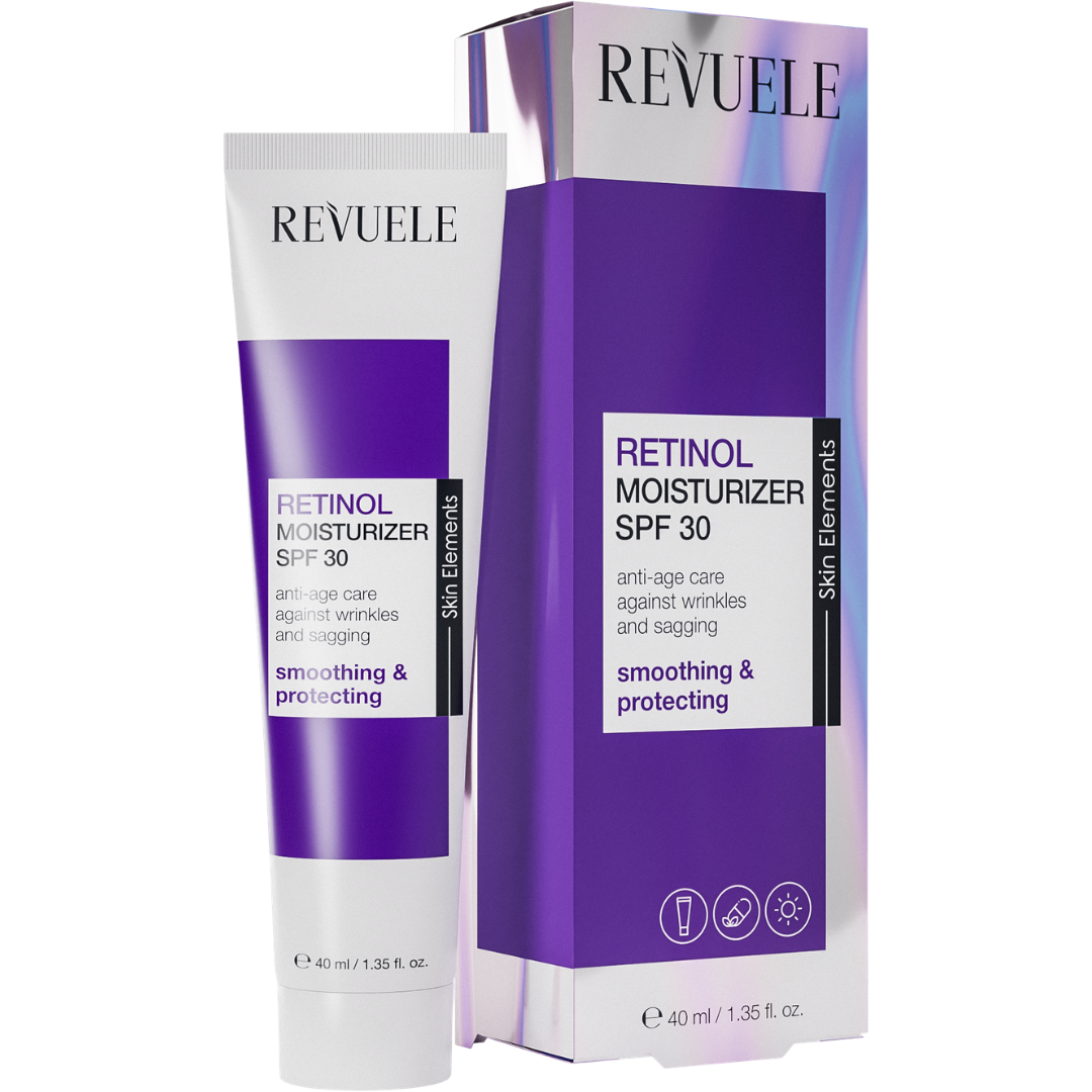 Revuele Retinol Moisturizer SPF30 40 ml, tube et boîte violets, crème de jour anti-âge