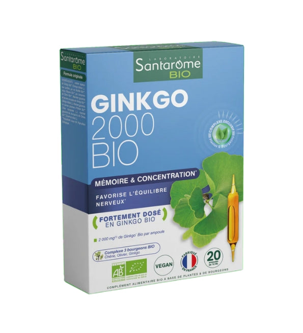 Santarome Ginkgo Bio 20 Ampoules Mémoire Concentration