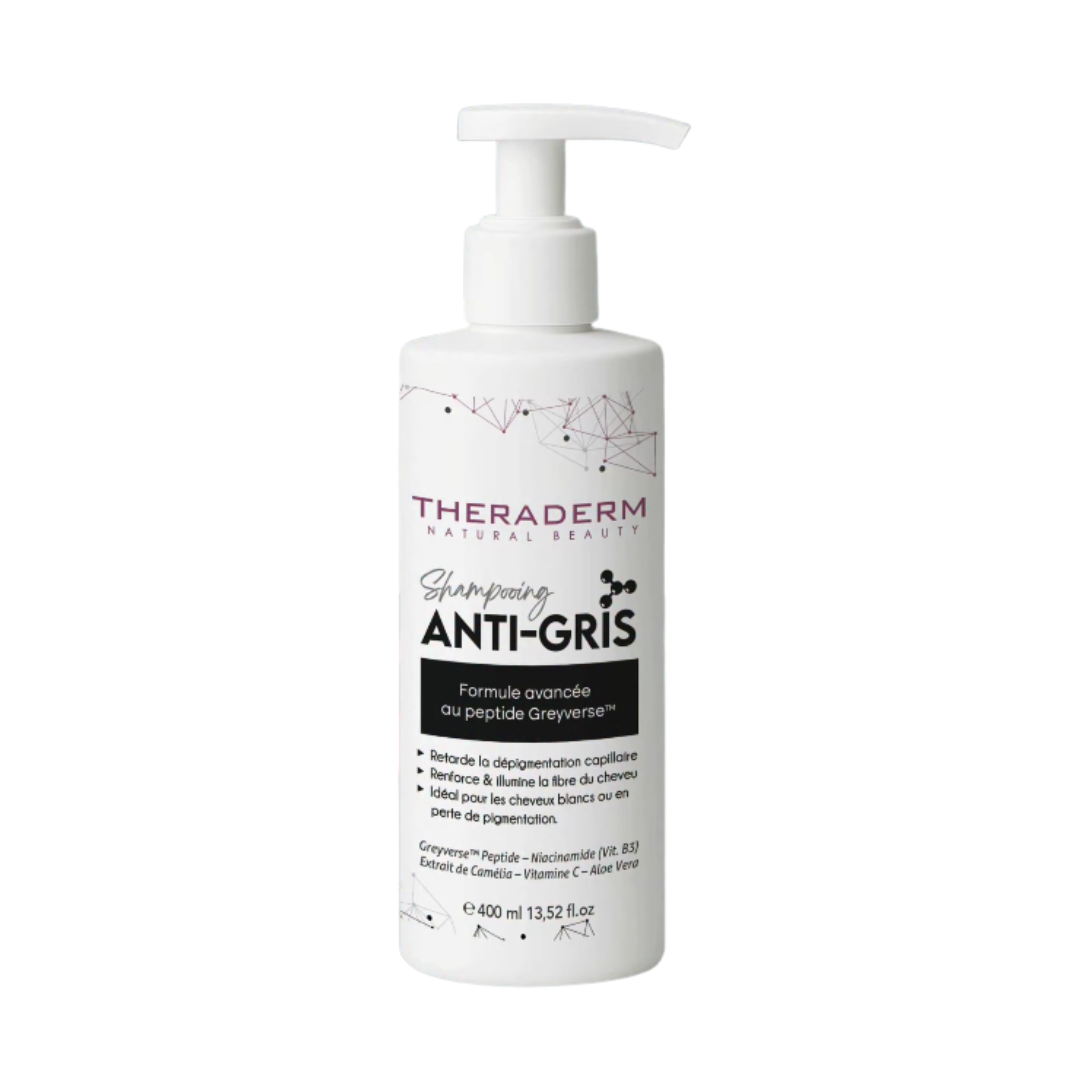 Theraderm shampooing anti-gris au peptide Greyverse 400 ml, flacon pompe blanc
