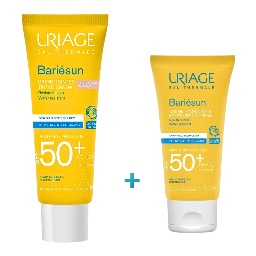 Uriage Bariésun Duo واقي شمس ملون فاتح SPF50+ لحماية الوجه من الشمس