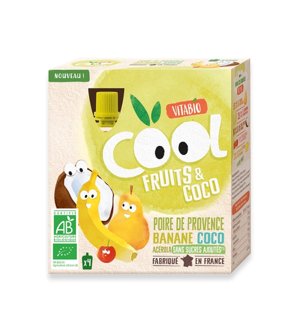 VITABIO Cool Fruits Pomme Poire Banane Lait de Coco 4 x 90g