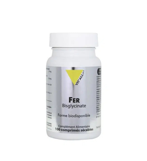 Vit'all+ Fer bisglycinate 27 mg, flacon argenté de 100 comprimés sécables, forme biodisponible