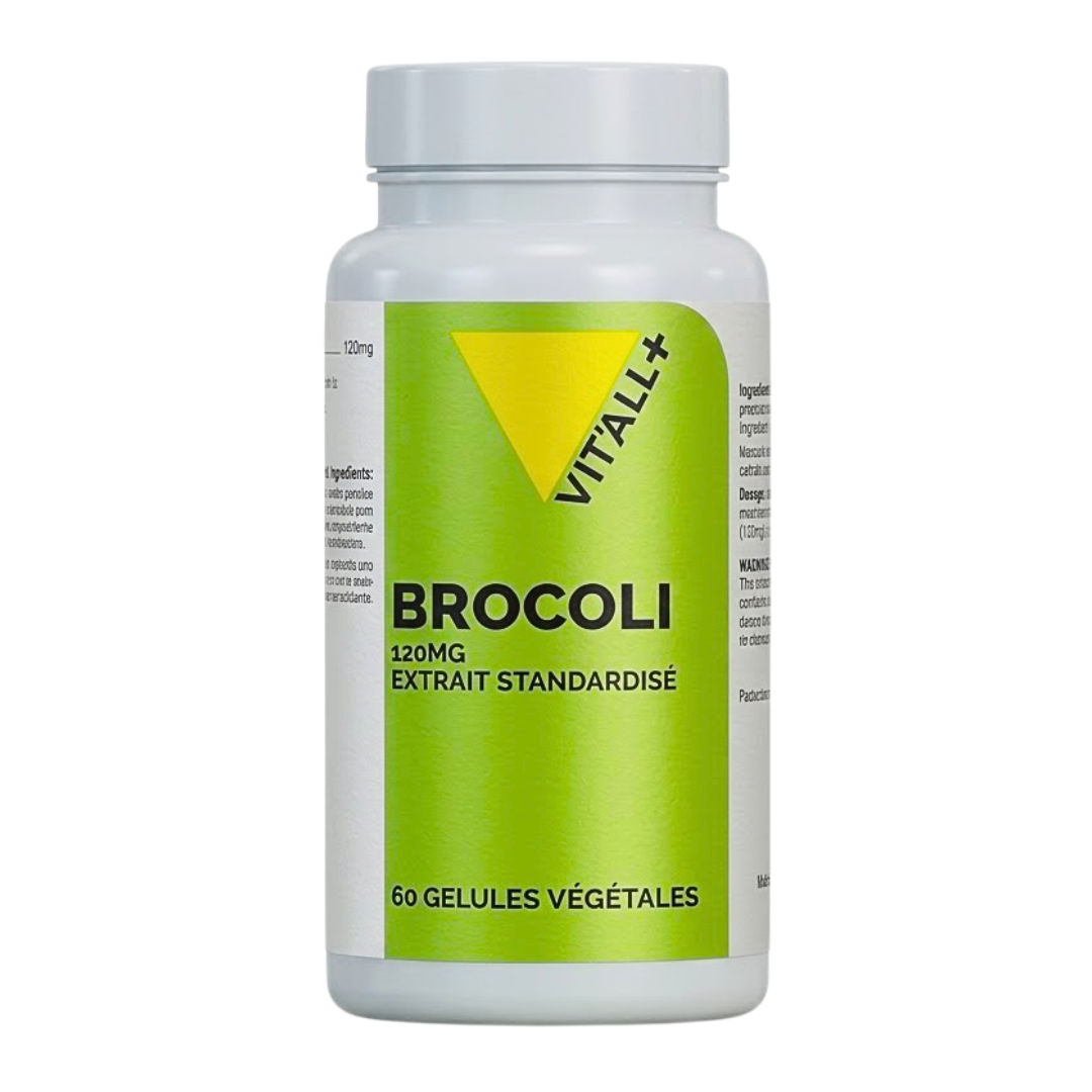 Vit'all+ Brocoli 120 mg extrait standardisé, flacon vert de 60 gélules végétales