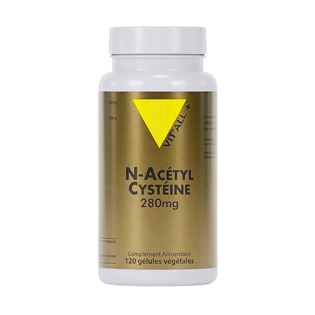 Vit'all+ N-Acétyl Cystéine 280 mg, flacon doré de 120 gélules végétales