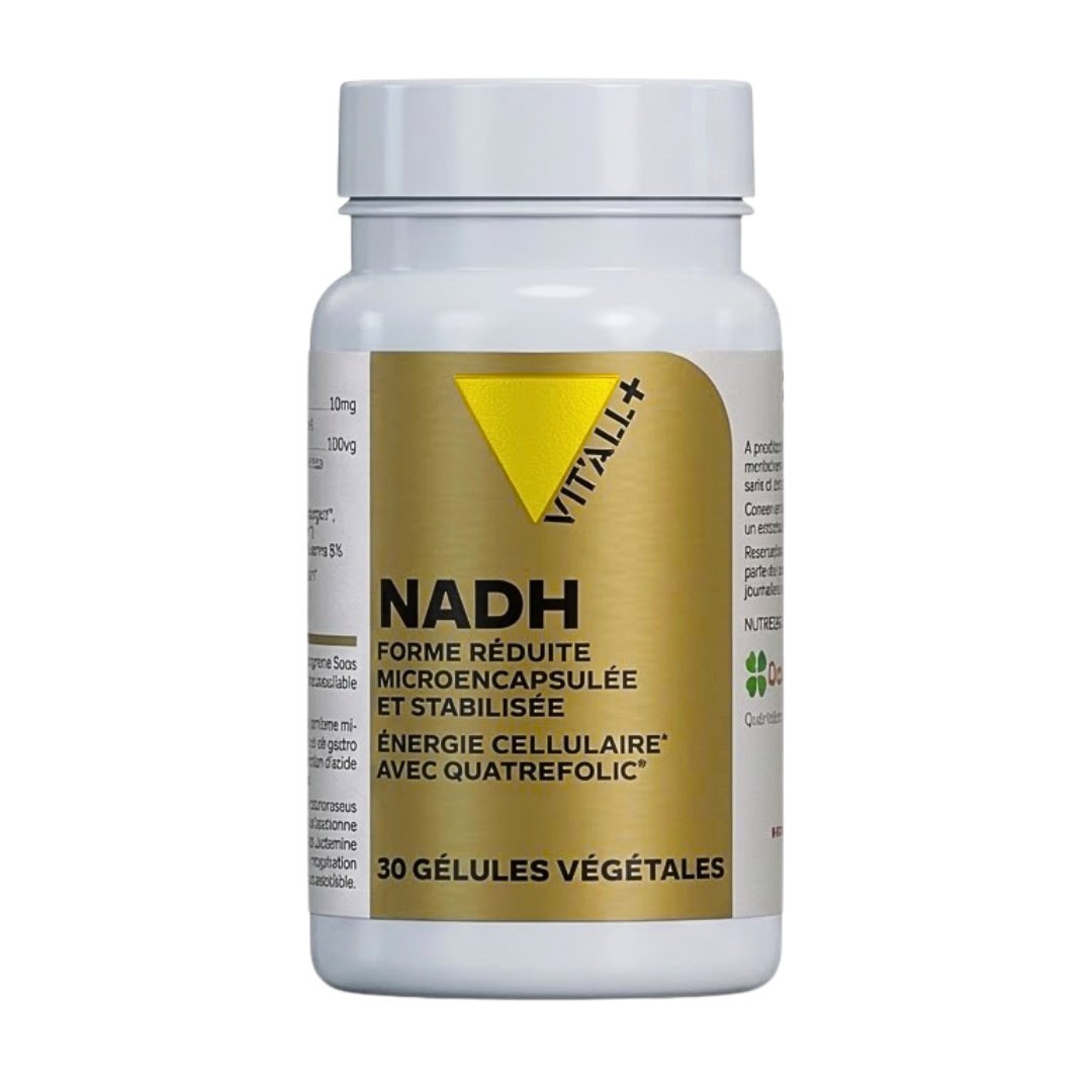 Vit'all+ NADH forme réduite, flacon doré de 30 gélules végétales, énergie cellulaire avec Quatrefolic