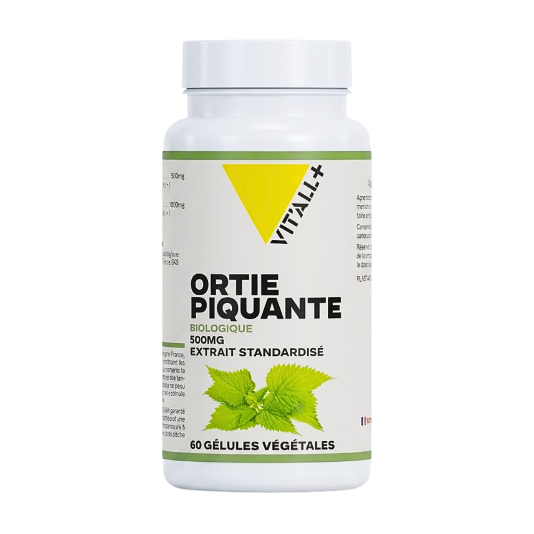 Vit'all+ Ortie piquante biologique 500 mg, flacon de 60 gélules végétales, extrait standardisé