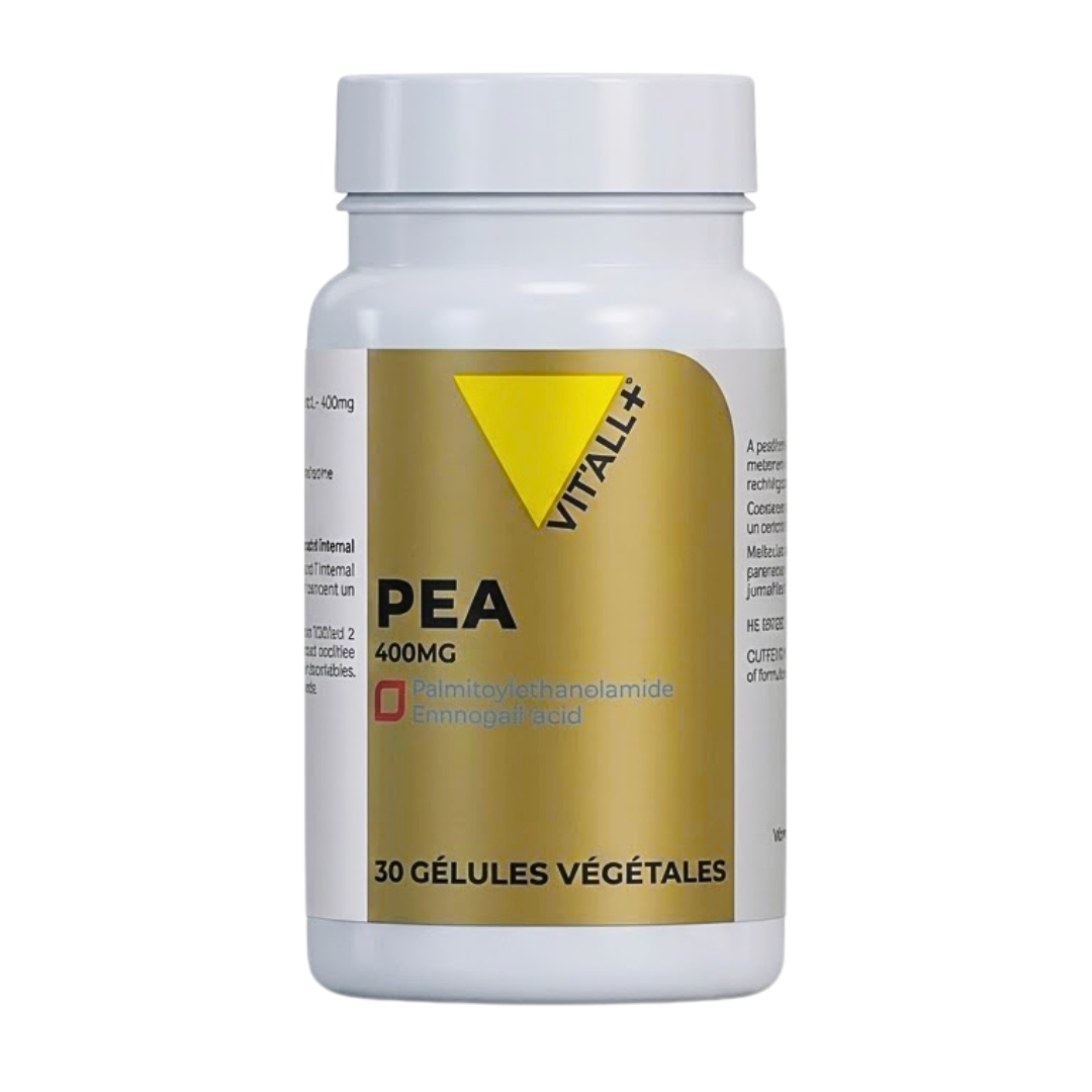 Vit'all+ PEA 400 mg palmitoyléthanolamide, flacon doré de 30 gélules végétales