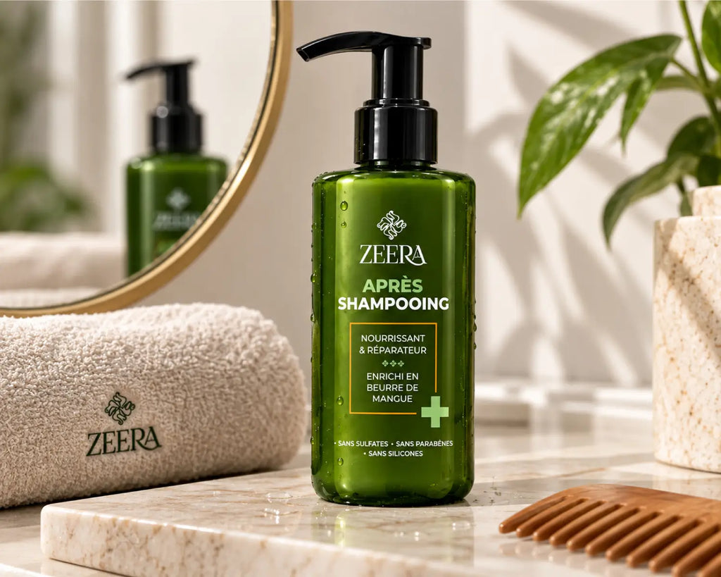 Actifs de l'après-shampoing Zeera : beurre de mangue, beurre de karité et aloe vera